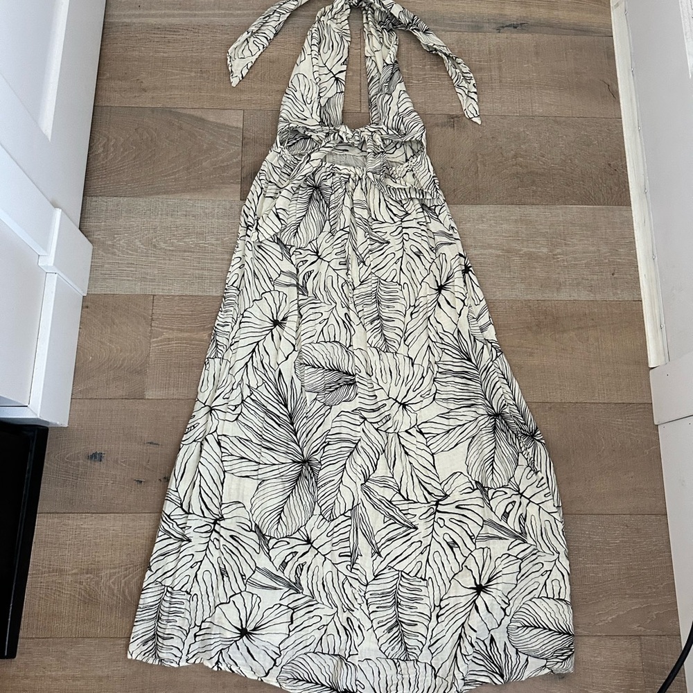 Elan Strapless Cream Leaf Print Dress - Picture 6 of 13